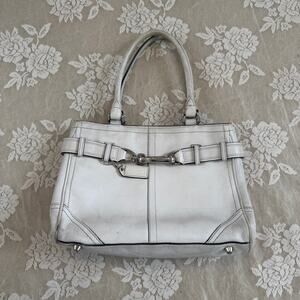 Vintage Coach White Leather Hampton Satchel Bag